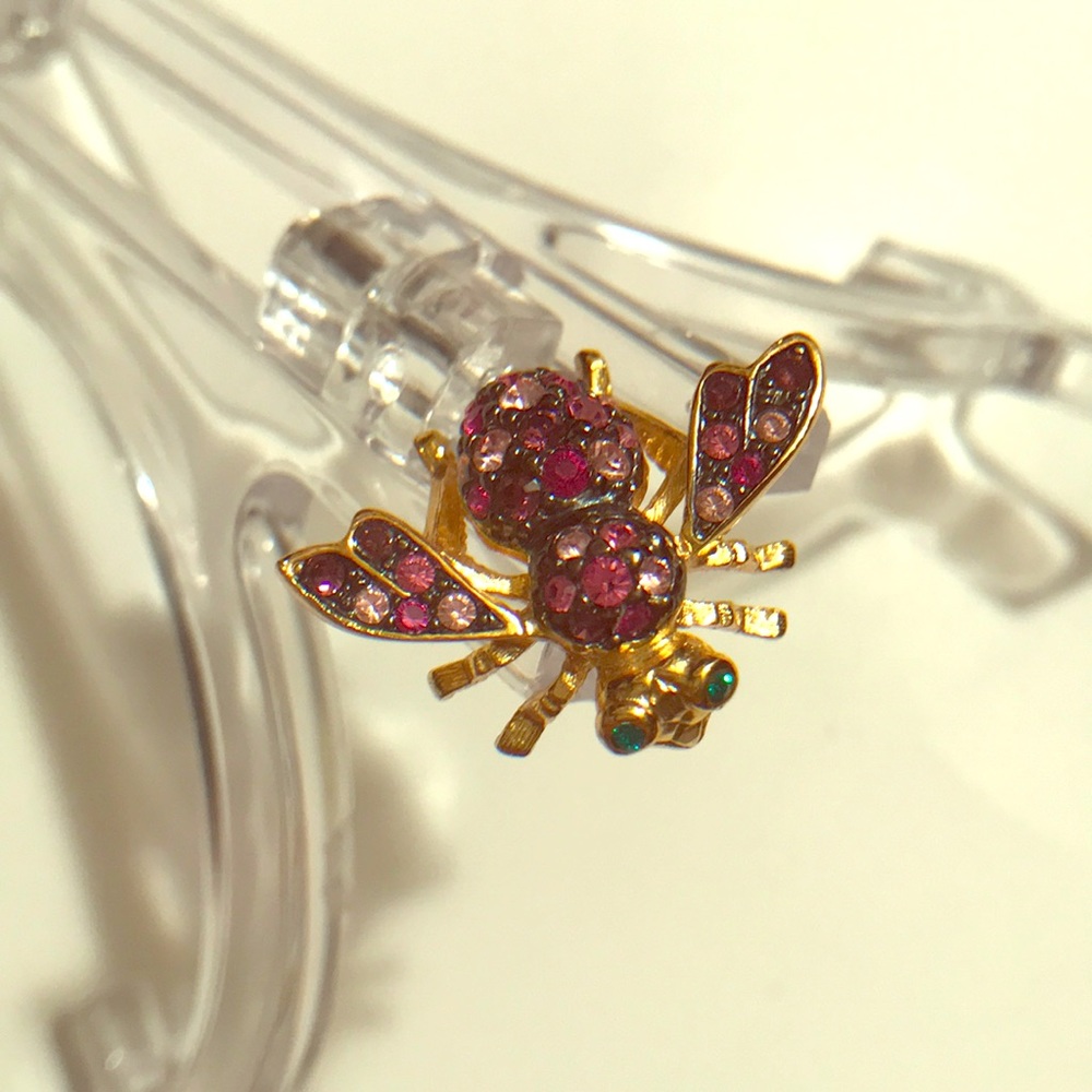 Honey Bee Gold Tone & Colored Crystal Brooch - JR